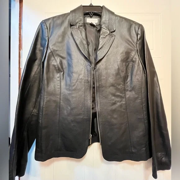 Kim Rogers Black Genuine Leather Blazer Jacket Size Medium