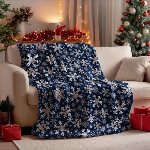 Christmas Flannel Blanket Throw, Snowflake Soft Fuzzy Plush Cozy Fleece, 50×60”