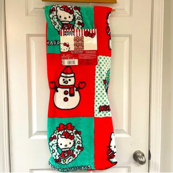 Hello Kitty Christmas Holiday Wreath Red & Green Throw Blanket 50