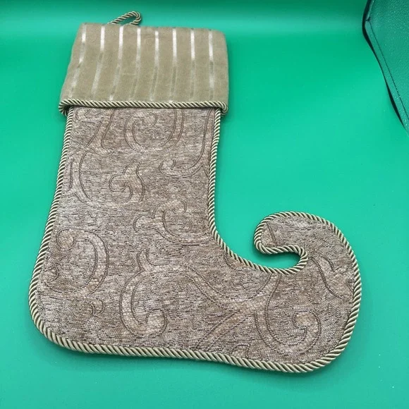 New no tags Gold‎ Velvet Satin Christmas Stocking Elegant Tapestry Elf Boot