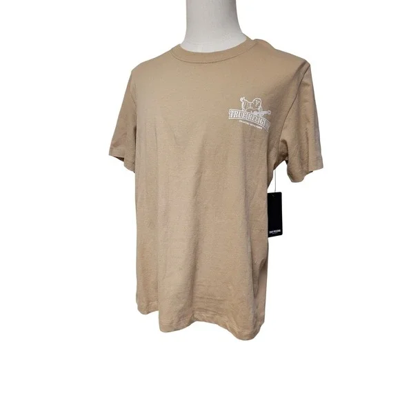 True Religion Mens Tan Graphic Buddha Guitar T Shirt Casual Brand Jeans Size L