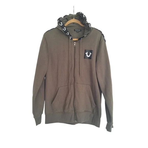 True Religion Men's Green Zip-Front Hoodie Size‎ L/G