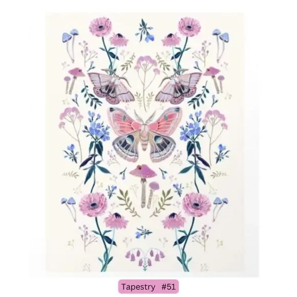 Moth floral Mushrooms Tapestry Wall Art Gift boho‎ decor