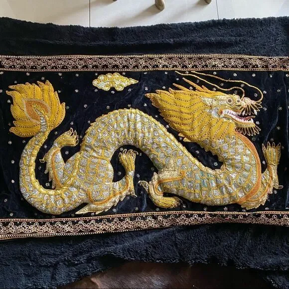 Vintage  Kalaga Gold Thai Embroidered Wall Art