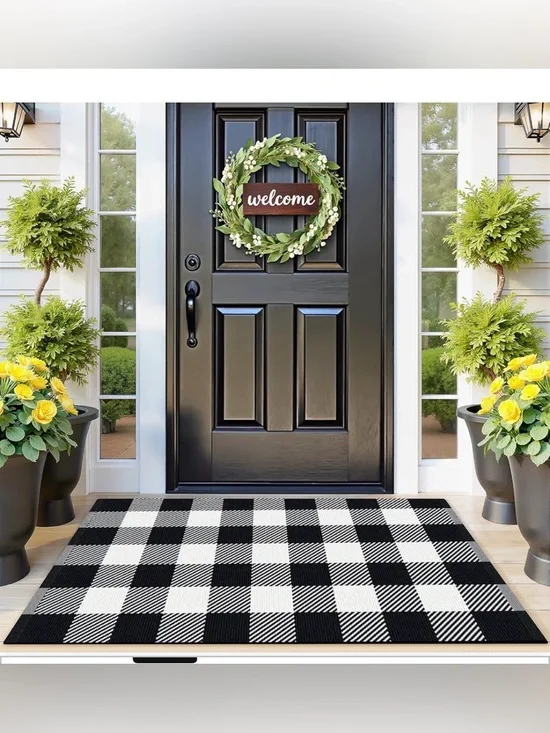 Softer Charm Black White Checker Cotton Indoor Outdoor Rug Door Mat 2’4” x 3’7”