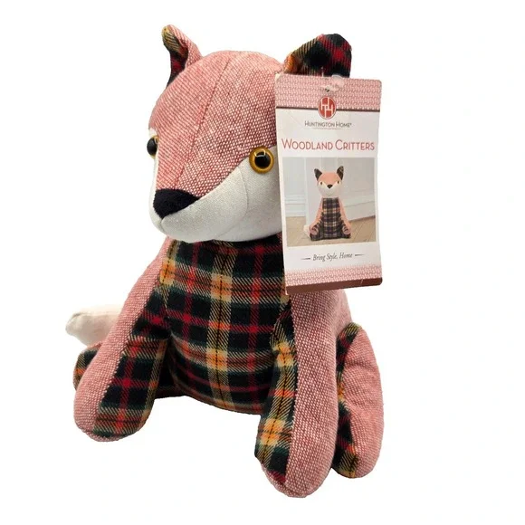 NEW WITH TAGS Fox Doorstop Woodland Critters Beanbag Red Plad 9.5 inch Country