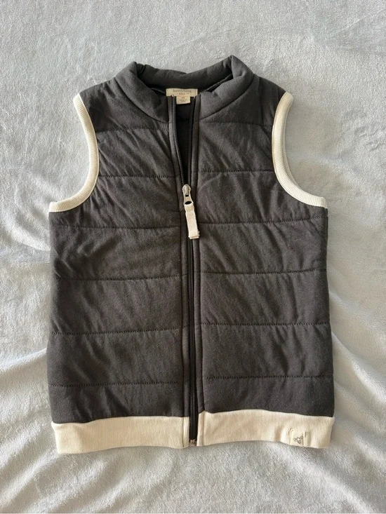 Burt's Bees Kids Gray Quilted Full Zip Vest with Cream Trim