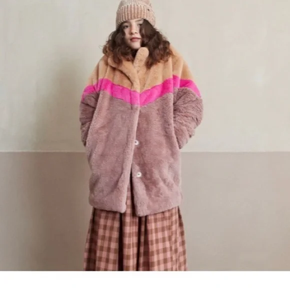 Molo Pink and Tan Teddy Jacket for Kids