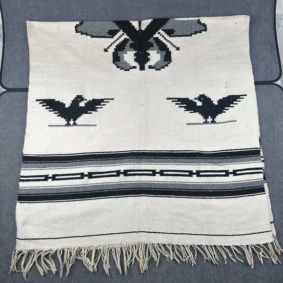 Vintage Mexican Rug Blanket Poncho 75