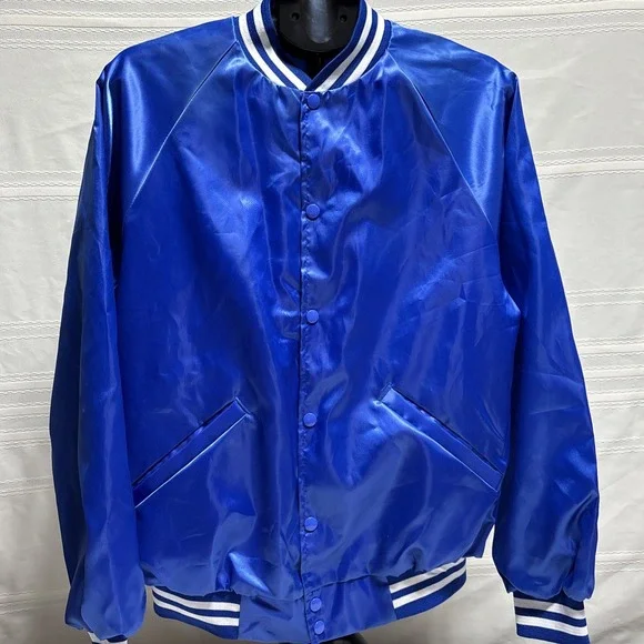 VTG CARDINAL JACKET SHINY BLUE SZ L USA USED Stripe‎ 80-90s