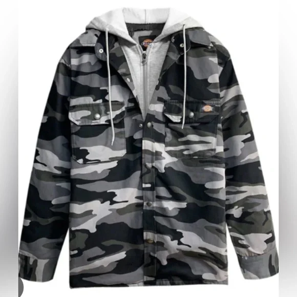 Dickies HOODED DUCK SHIRT JACKET COAT Quilted Camo black gray TJ203 M