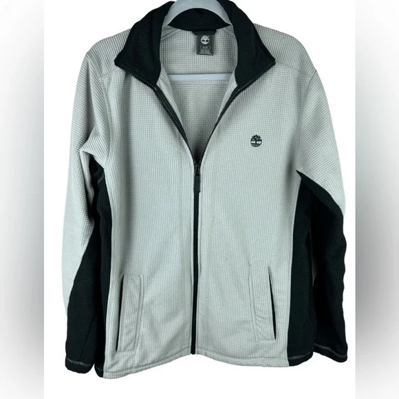 Timberland men’s beige and black full zip light weight terry jacket Medium