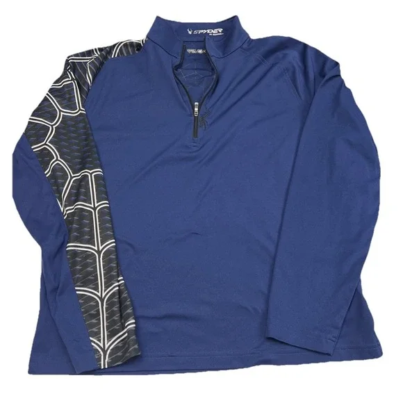 Spyder Men's M 1/4 Zip Pullover Base Layer Shirt‎ Spider Web Design Blue Ski
