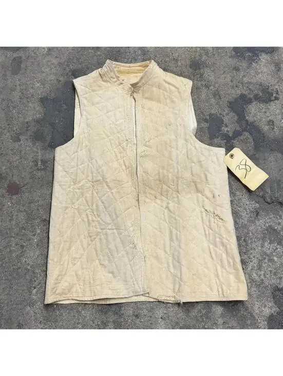 Vintage 60s 70s Western Film Costume Vest Distressed Quilted Cotton Thrashed