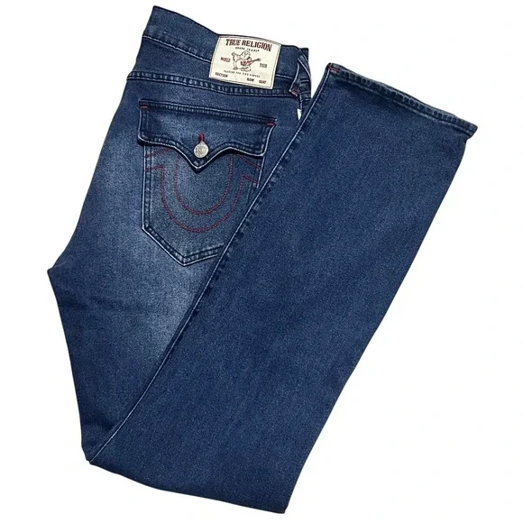 True Religion Ricky Relaxed Straight Mens Jeans Medium Rustic Barn Wash Size 34