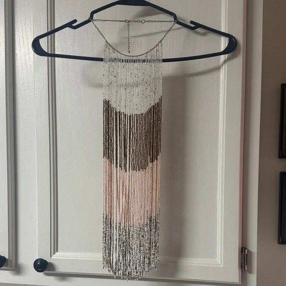 Elegant Unique Sparkling Beaded Long Necklace in Black, Brown, Pink, and Cream
