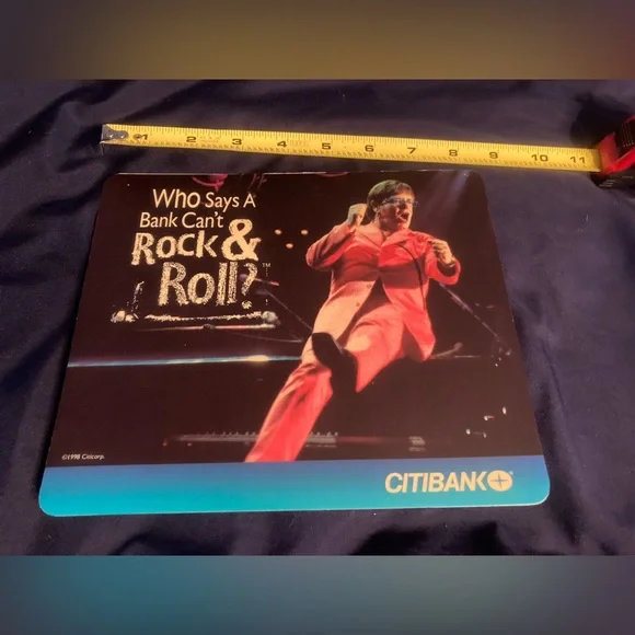 Vintage Elton John Mousepad Sticky Adhesive Citibank Sponsor 8.5 x 7.25 Rattmatt