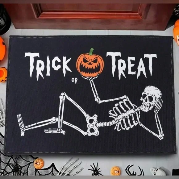 NEW Halloween Skeleton Trick or Treat Doormat - Black and White