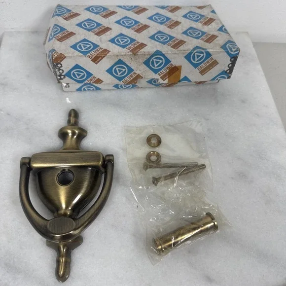 Baldwin 0101 Colonial Door Knocker, Antique Satin Brass W/Oberv-o-Scope