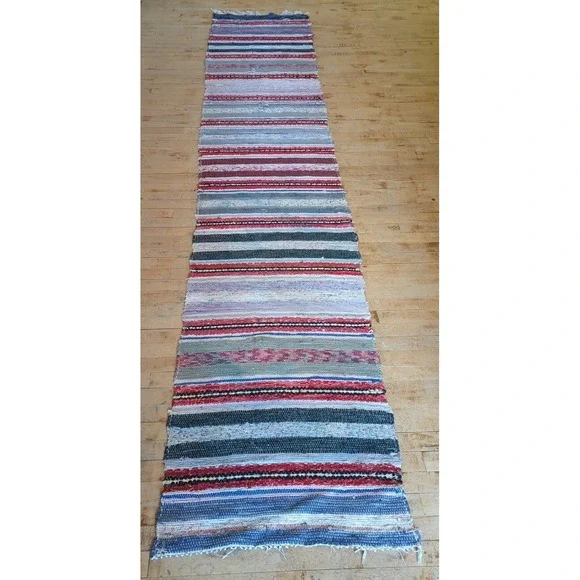 Antique Imported Swedish Hand‎ Made Rag Rug Runner (135