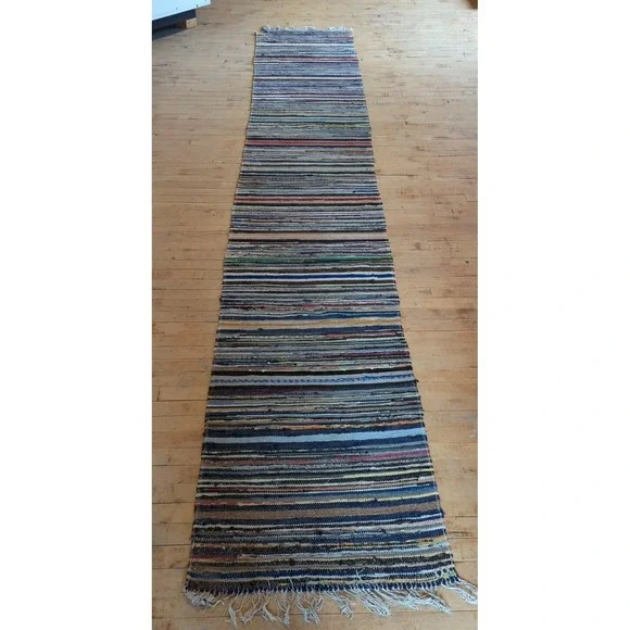 Antique Imported Swedish Hand Made Rag Rug Runner (26.25