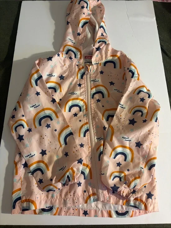Girls' Pink Rainbow & Star Hooded Raincoat