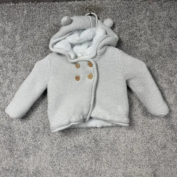 Max Studio Coat Girls 3T Teddy Bear Hood Winter Cozy Sherpa Lined Chunky Knit