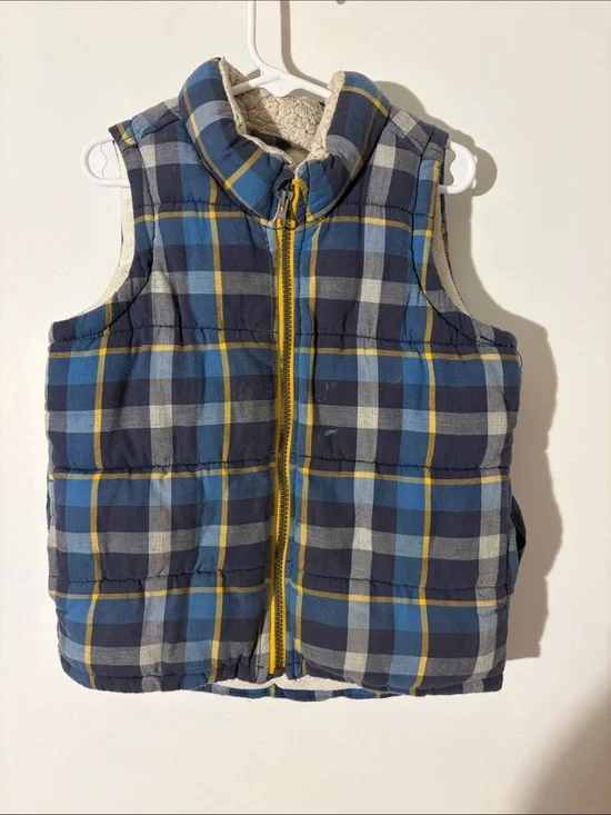 Old Navy Blue, Navy & Yellow Plaid Puffer Vest
