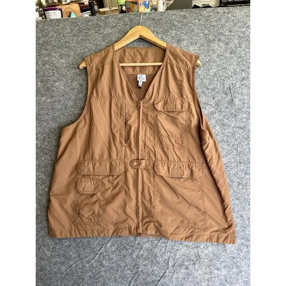 Magellans‎ Travel Gear Vest Mens L Brown Full Zip 8 Pocket Hiking Fishing Light