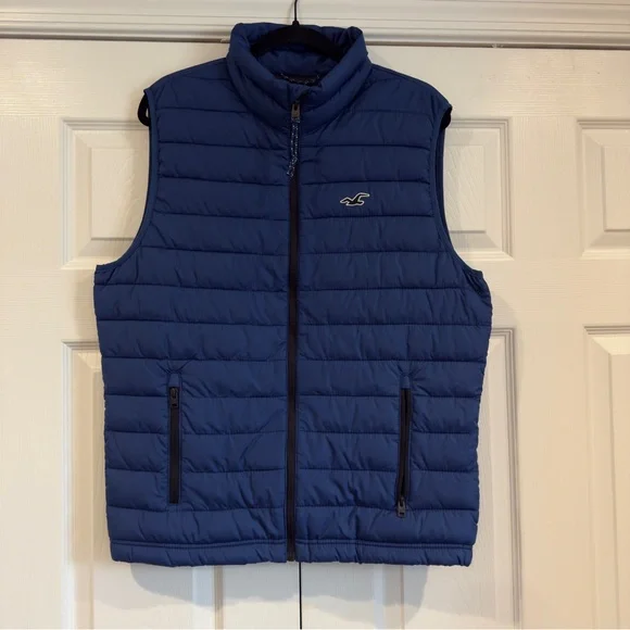 Hollister Blue Insulated Full Zip Vest Quilted Men Size L