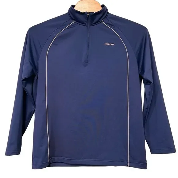 Reebok Track Style Warm Up Jacket Large 1/4 Zip Front Pullover Logo Golf Running