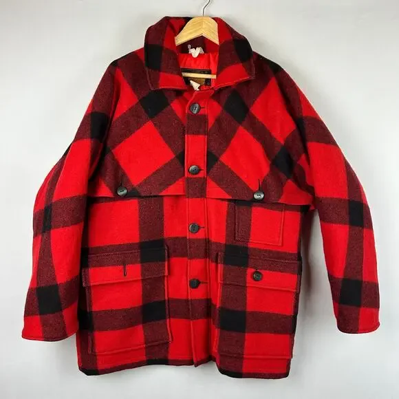 Eddie Bauer Mackinaw Red Goose Down Puffer Wool Jacket 70s Measures Men's Size L