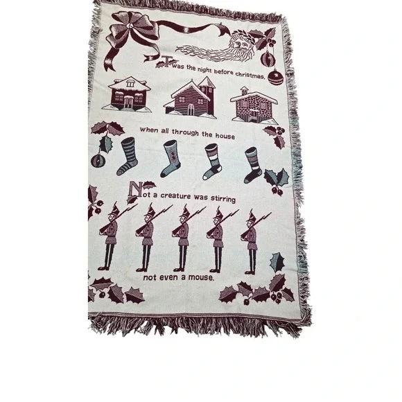Vintage Christmas-Themed Woven Cotton Throw Blanket 47
