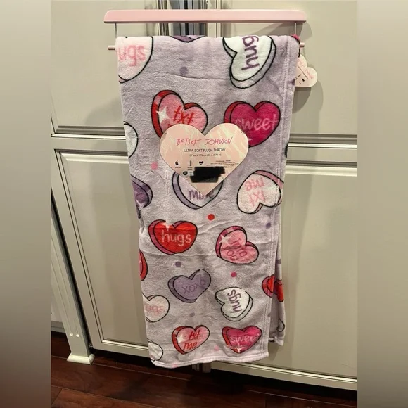 Betsey Johnson Pink and Purple Heart Valentine’s Day Throw Blanket
