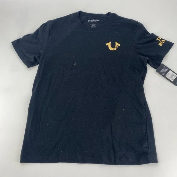 TRUE RELIGION Men Black Graphic Logo T‎ Shirt Large Made in Guatemala Cotton