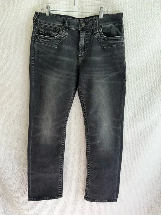True Religion Ricky Men's Black Washed Relaxed Straight Leg Jeans Size: 33