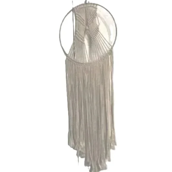 MACRAME Dreamcatcher Wall Hanging Decor Metal Ring Bead Accent 28 x 10 inches