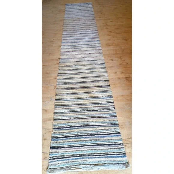 Antique Imported Swedish HandMade Rag Rug Runner‎ (25 x 147 inches )