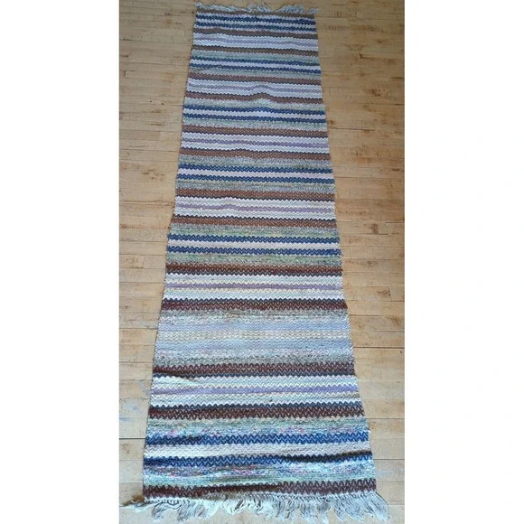Antique Imported Swedish Hand Made Rag Rug Runner (25