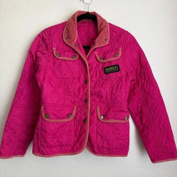 Barbour International Girl's Quilted Jacket Corduroy Trim‎ Pink Large 10/11