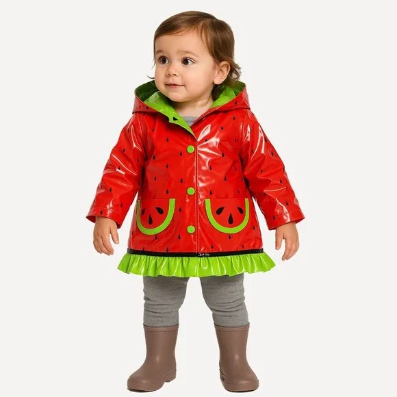 Wippette Baby Girls Coat Watermelon Raincoat Red Hooded Jacket Size 12 Months