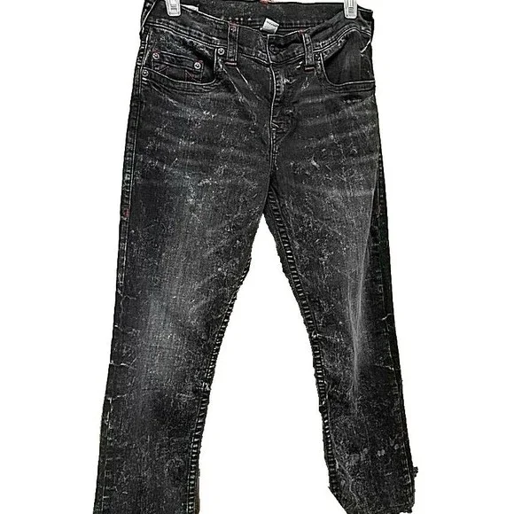 True Religion Jeans Size 33 Ricky Mineral Marble Black Relaxed Straight Leg