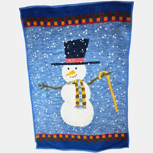 Biederlack Snowman Throw Blanket htf Virgin Acrylic 50x70 Soft Germany Holiday‎