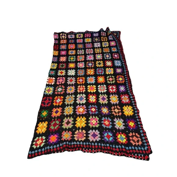 VTG Crochet Roseanne Granny Square Afghan Throw Cottagecore ~160