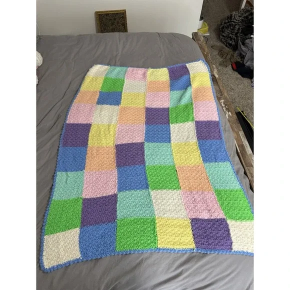 Handmade Vintage Crochet Blanket Easter‎ Pastels Afghan Throw 39