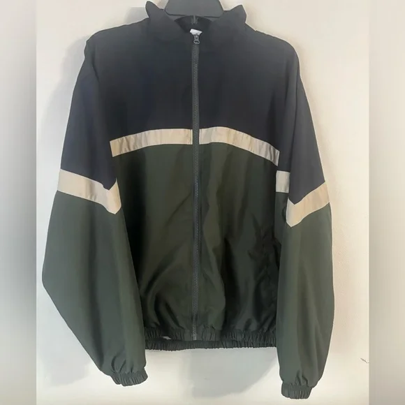Champion Men's Black & Olive Colorblock Windbreaker with Cream Accents