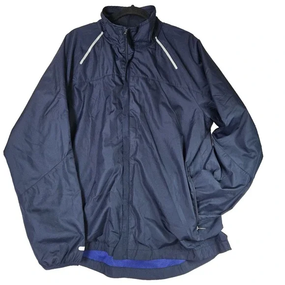 Vtg Starter Full Zip Jacket Large Navy Blue Windbreaker‎ Pockets Mesh Reflective