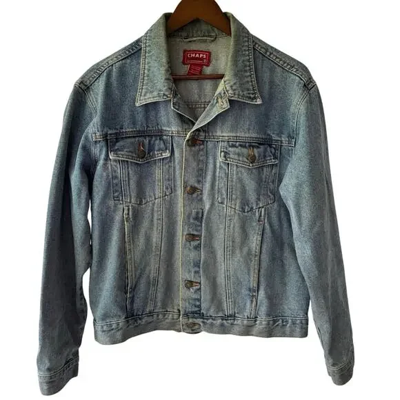 Vintage Chaps Blue Jean Denim Jacket Mens M 100% Cotton Y2K Grunge Streetwear