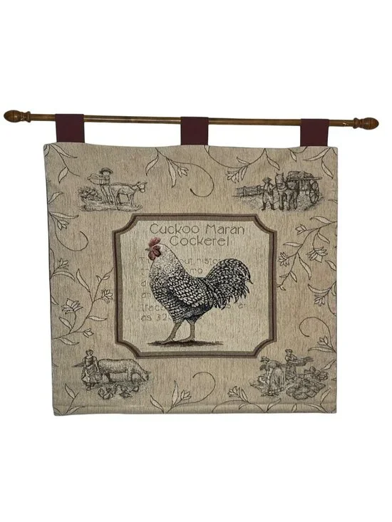 Cuckoo Maran Cockerel French Country Tapestry Wall Hanging Rustic Farmhouse