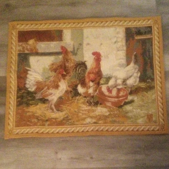 Vintage French Tapestry Farmhouse Chickens -